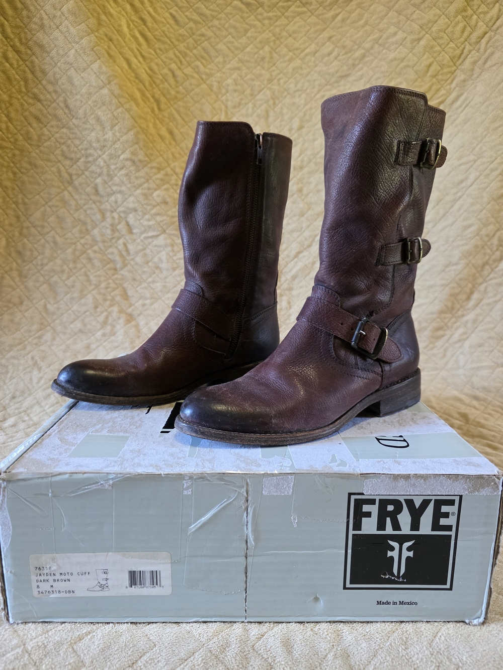 FRYE Women's Jaden Moto Cuff Dark Brown Leather Boots Sz 8
